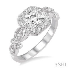 3/4 ctw Diamond Engagement Ring with 1/2 ct Princess Cut Center Stone in 14K White Gold