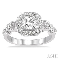 3/4 ctw Diamond Engagement Ring with 1/2 ct Princess Cut Center Stone in 14K White Gold