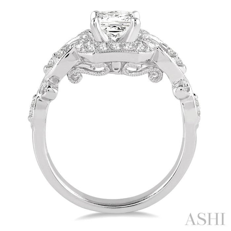 3/4 ctw Diamond Engagement Ring with 1/2 ct Princess Cut Center Stone in 14K White Gold