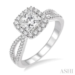1/2 Ctw Diamond Engagement Ring with 1/4 Ct Princess Cut Center Stone in 14K White Gold