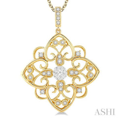 1/3 Ctw Floral Heart Lovebright Round Cut Diamond Pendant With Chain in 14K Yellow and White Gold