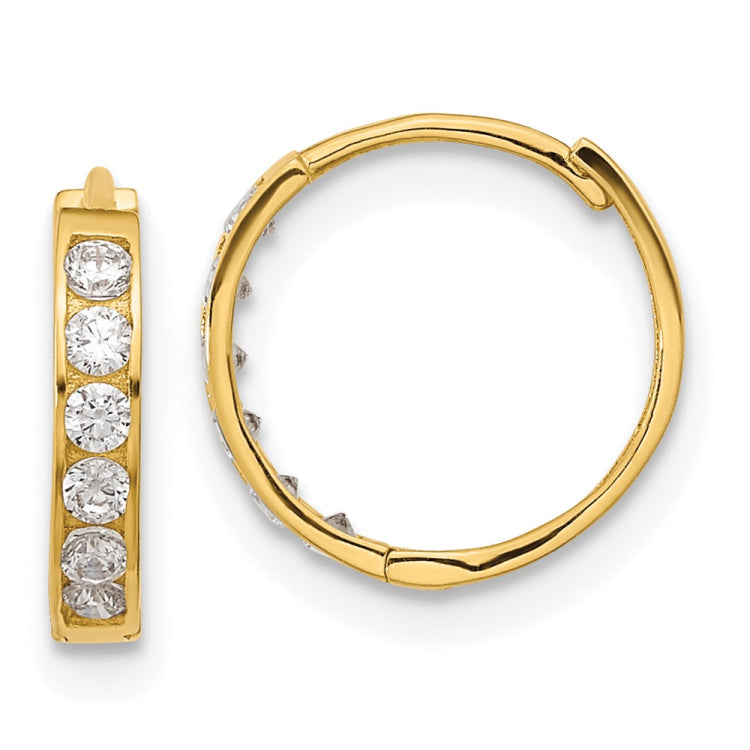 14k Madi K CZ 2x11mm Hinged Hoop Earrings
