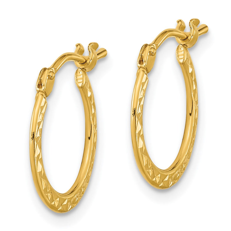 14k 1.00x15mm Polished Diamond-cut Tube Hoop Earrings