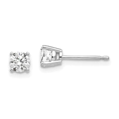 14k White Gold 4mm Round Cubic Zirconia Post Earrings