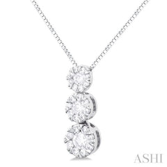 1/4 Ctw Lovebright 3 stone Essential Round Cut Diamond Pendant with Chain in 14K White Gold