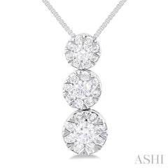 1/4 Ctw Lovebright 3 stone Essential Round Cut Diamond Pendant with Chain in 14K White Gold