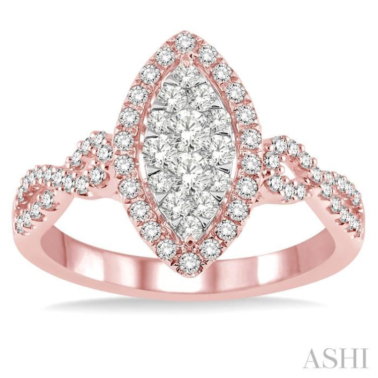 3/4 Ctw Marquise Shape Diamond Lovebright Ring in 14K Rose Gold