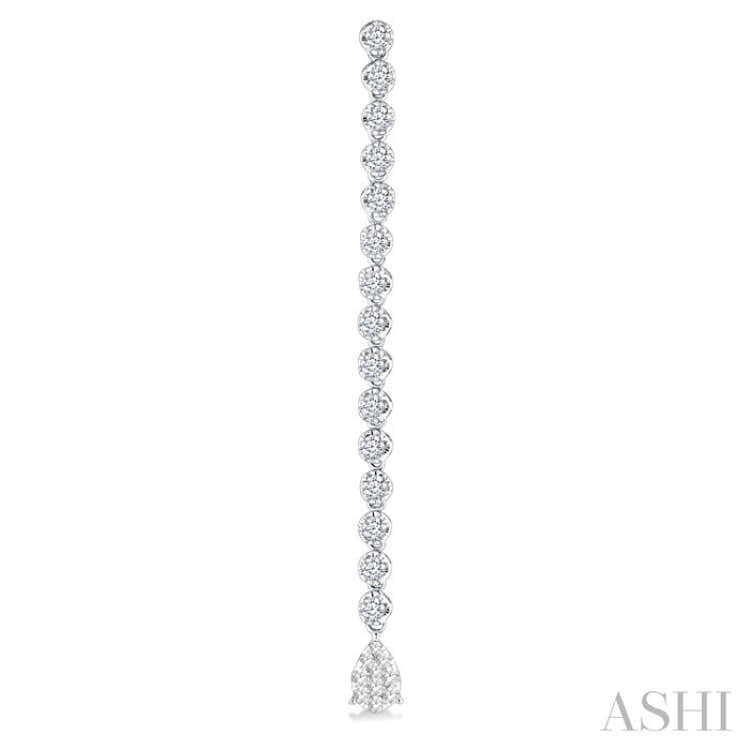 1 1/4 Ctw Lovebright Pear Shape Dangle Tip Round Cut Diamond Fashion Long Earrings in 14K White Gold