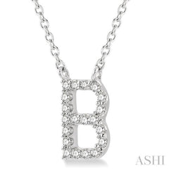 1/20 Ctw Initial 'B' Round Cut Diamond Pendant With Chain in 10K White Gold
