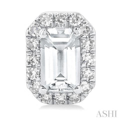 5x3 MM Octagonal Shape White Topaz and 1/8 Ctw Single Cut Diamond Halo Semi-Precious Stud Earrings in 10K White Gold