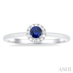 3.25 MM Round Sapphire and 1/20 Ctw Single Cut Diamond Halo Precious Ring in 10K White Gold