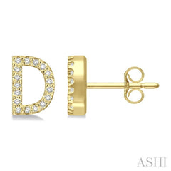 1/10 Ctw Initial 'D' Single Cut Diamond Earrings in 10K Yellow Gold