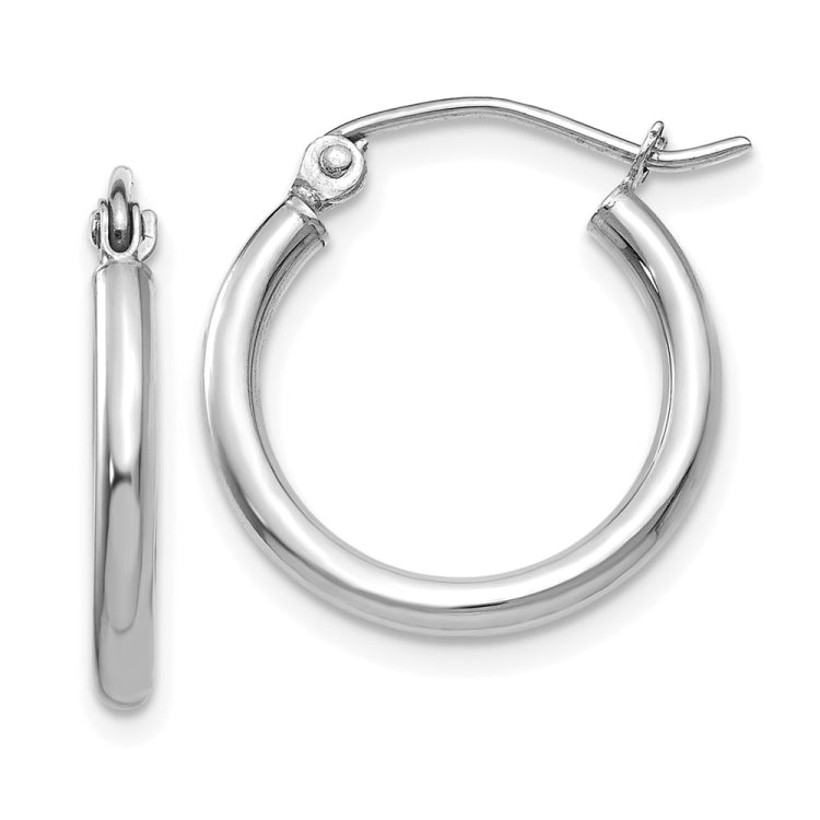 14k White Gold 2x17mm Polished Lightweight Tube Hoop Earrings