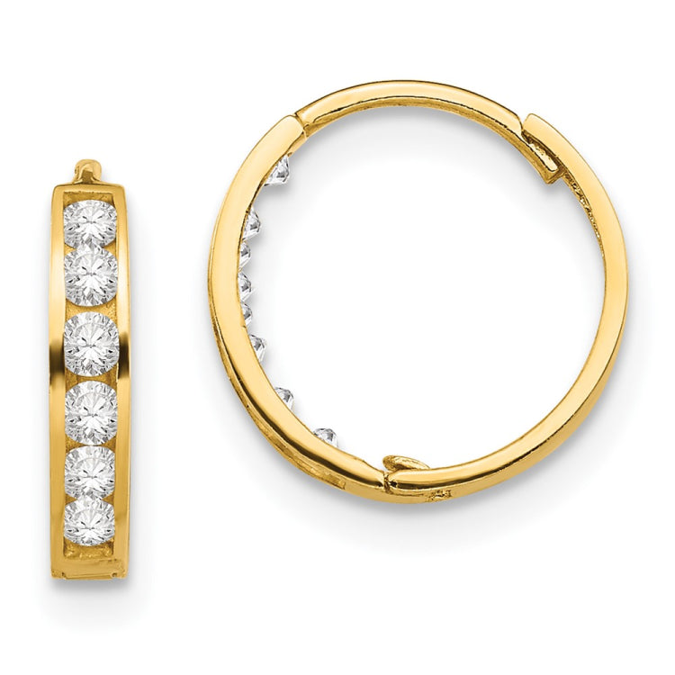 14k Madi K CZ 2x11mm Hinged Hoop Earrings