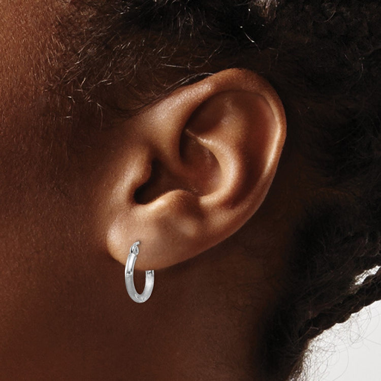 14k White Gold 2x13mm Satin Diamond-cut Round Tube Hoop Earrings