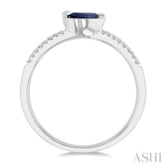 5x3 MM East-West Set Pear Cut Sapphire and 1/20 Ctw Single Cut Diamond Precious Fashion Ring in 14K White Gold