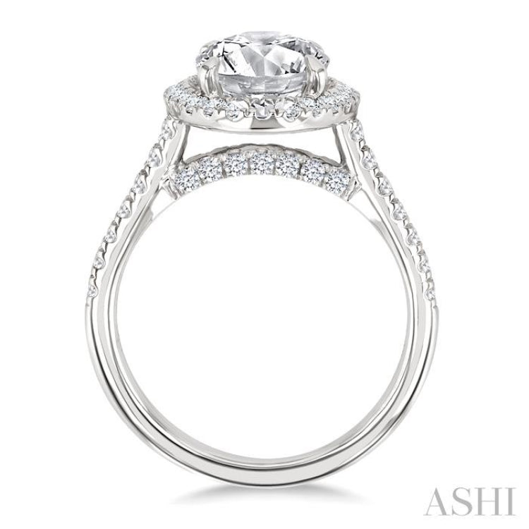3/4 Ctw Oval Shape Round Cut Diamond Halo Semi-Mount Engagement Ring in 14K White Gold