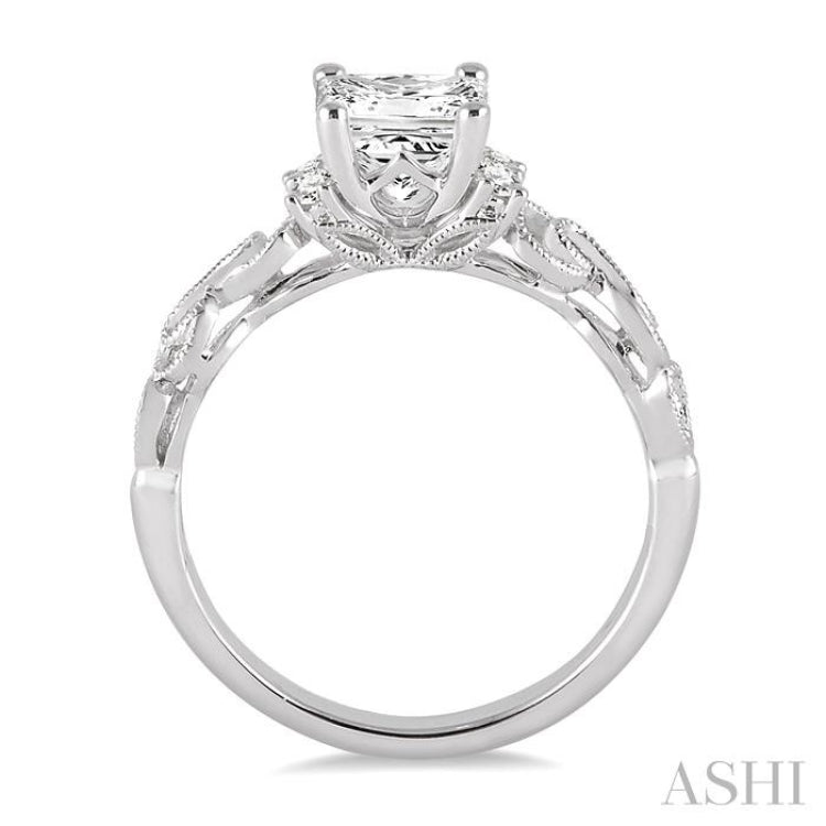1/2 Ctw Diamond Engagement Ring with 1/3 Ct Princess Cut Center Stone in 14K White Gold
