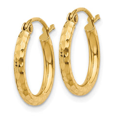 14k 2x15mm Diamond-cut Round Tube Hoop Earrings