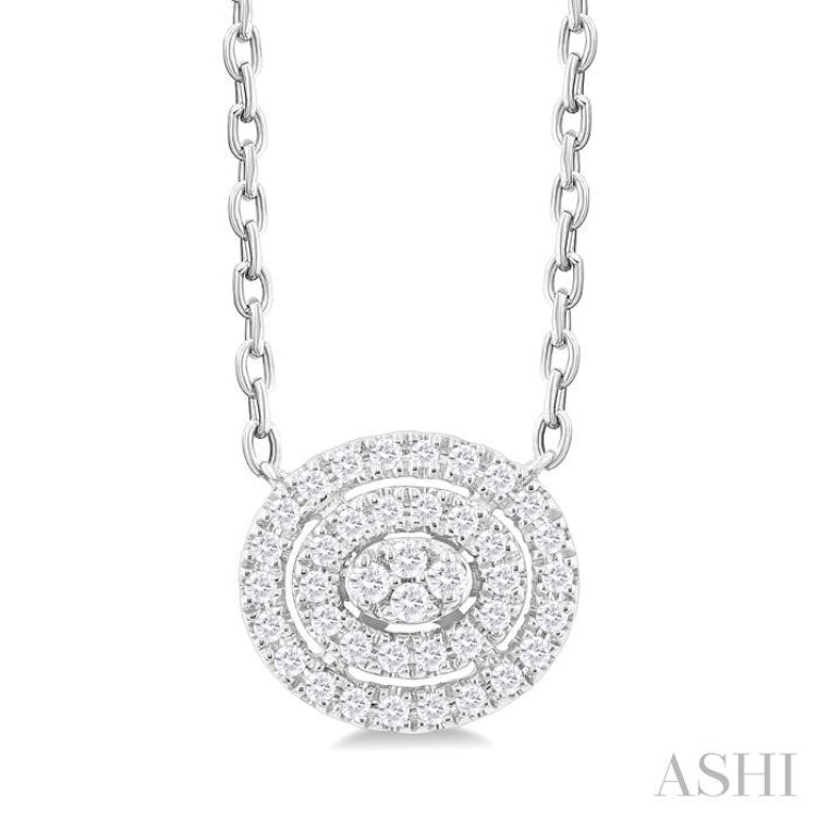 1/6 Ctw Double Halo Oval Shape Petite Round Cut Diamond Fashion Pendant With Chain in 10K White Gold
