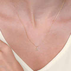 1/20 Ctw Initial 'F' Round Cut Diamond Pendant With Chain in 14K Yellow Gold