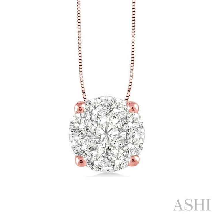 1/4 Ctw Lovebright Round Cut Diamond Pendant in 14K Rose and White Gold with Chain