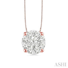 1/4 Ctw Lovebright Round Cut Diamond Pendant in 14K Rose and White Gold with Chain