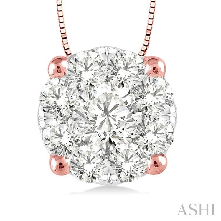 1/4 Ctw Lovebright Round Cut Diamond Pendant in 14K Rose and White Gold with Chain