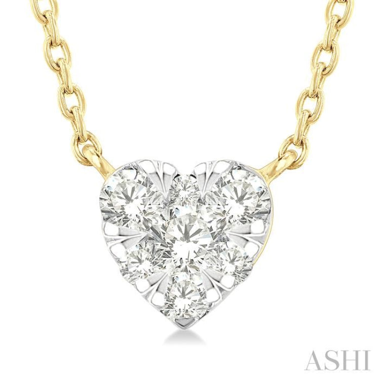 1/10 Ctw Lovebright Petite Heart Shape Round Cut Diamond Fashion Pendant With Chain in 10K Yellow Gold