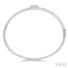 1 Ctw Emerald Shape Fusion Baguette and Round Cut Diamond Stackable Bangle in 14K White Gold