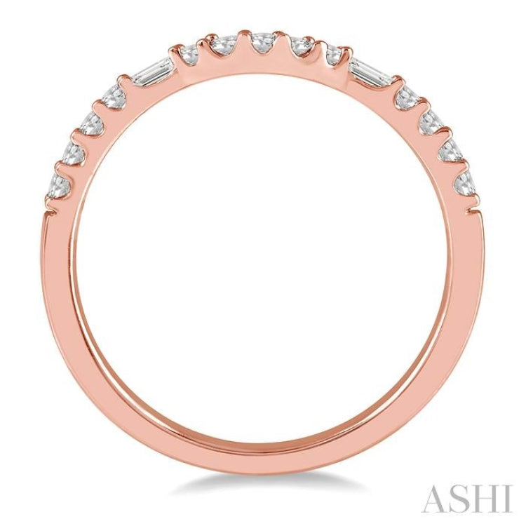 1/4 Ctw Arched Center Baguette and Round Cut Diamond Wedding Band in 14K Rose Gold
