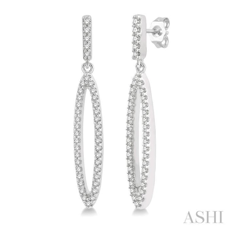 1/4 Ctw Open Marquise Round Cut Diamond Long Earrings in 14K White Gold