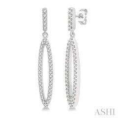 1/4 Ctw Open Marquise Round Cut Diamond Long Earrings in 14K White Gold