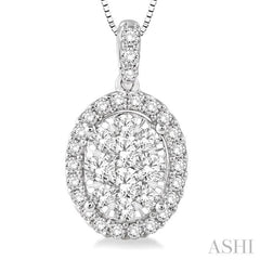 3/4 Ctw Oval Shape Diamond Lovebright Pendant in 14K White Gold with Chain
