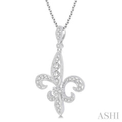 3/4 Ctw Round Cut Diamond Fleur De Lis Pendant in 14K White Gold with Chain