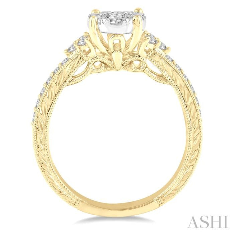5/8 Ctw Round Shape Lovebright Diamond Cluster Ring in 14K Yellow and White Gold