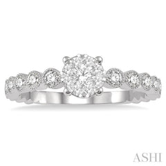 1/3 Ctw Round Shape Lattice Lovebright Diamond Cluster Ring in 14K White Gold