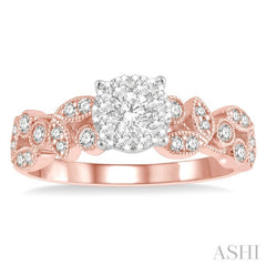 1/2 Ctw Marquise and Circular Mount Carved Lovebright Round Cut Diamond Engagement Ring in 14K Rose and White Gold