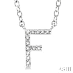 1/20 Ctw Initial 'F' Round Cut Diamond Pendant With Chain in 10K White Gold