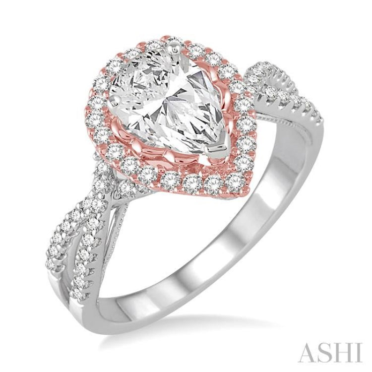 1/2 Ctw Diamond Semi-Mount Engagement Ring in 14K White and Rose Gold