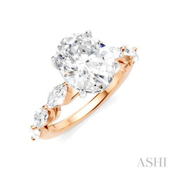 1 Ctw Oval Shape Marquise and Round Cut Diamond Semi-Mount Engagement Ring in 14K Rose and White Gold