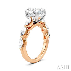 1 Ctw Oval Shape Marquise and Round Cut Diamond Semi-Mount Engagement Ring in 14K Rose and White Gold