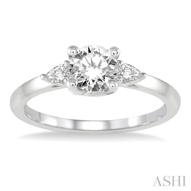3/4 Ctw Pear and Round Cut Diamond Ladies Engagement Ring With 1/2 Ct Round Cut Center Stone in 14K White Gold