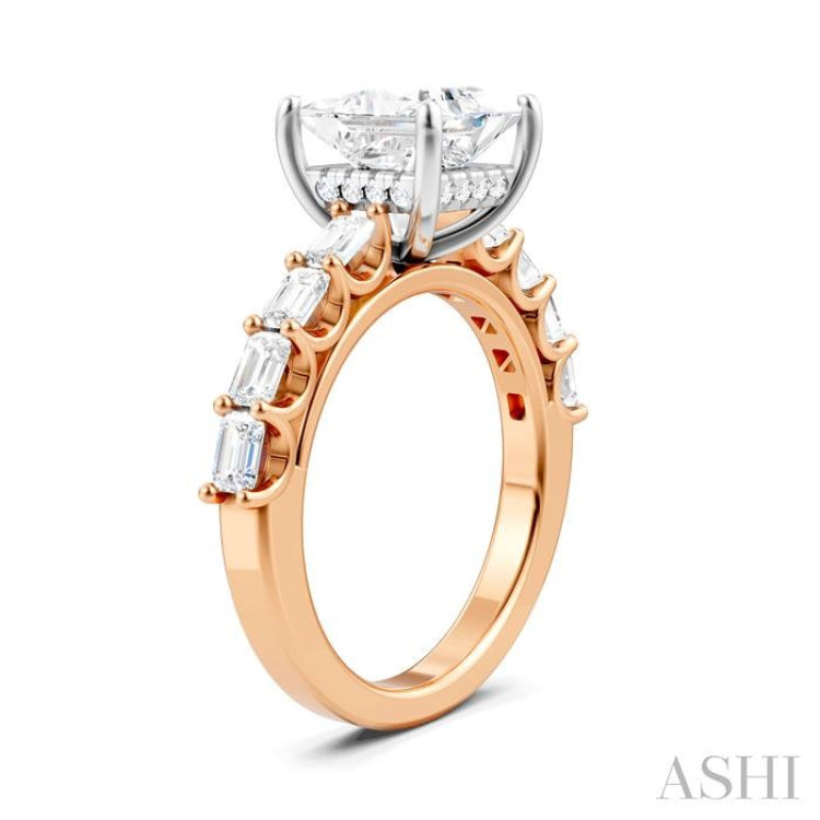 7/8 Ctw Princess Shape Emerald and Round Cut Diamond Semi-Mount Engagement Ring in 14K Rose and White Gold