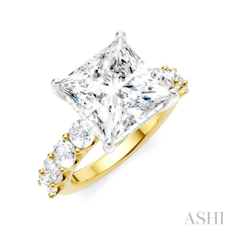 1 1/3 Ctw Princess Shape Round Cut Diamond Semi-Mount Engagement Ring in 14K Yellow and White Gold