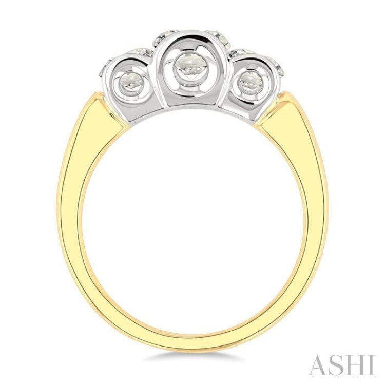 1 1/2 Ctw 3-Stone Round Cut Diamond Fashion Ring in 14K Yellow and White Gold