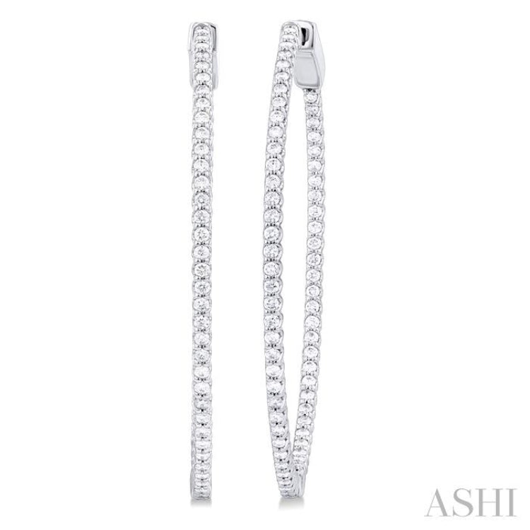 1 Ctw Inside & Outside Round Cut Diamond Hoop Earrings in 14K White Gold