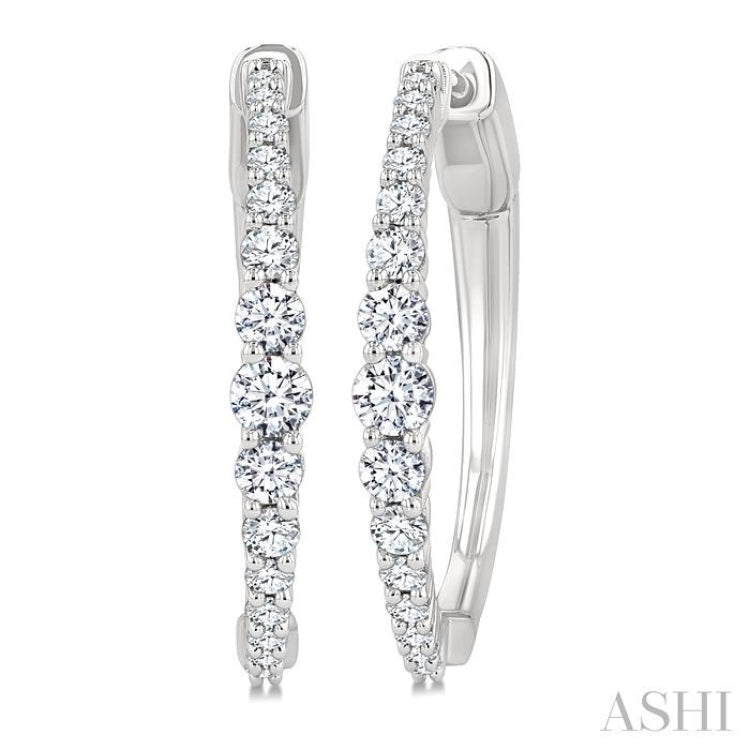 3/4 Ctw Graduated Round Cut Diamond Riviera Hoop Earrings in 14K White Gold