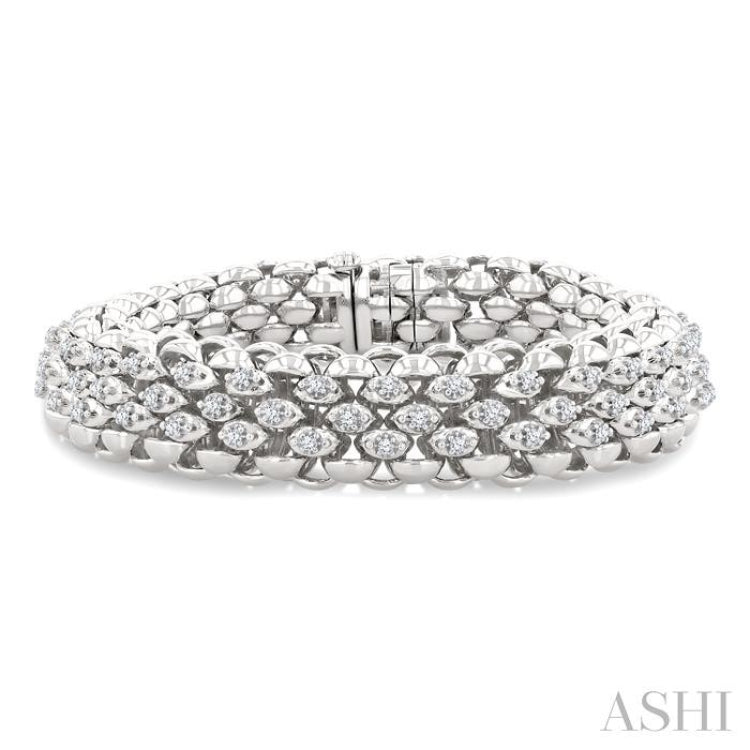 1 1/4 Ctw Bold Weave Round Cut Diamond Fashion Bracelet in 14K White Gold