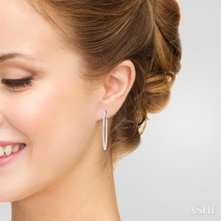 2 Ctw Inside & Outside Round Cut Diamond Hoop Earrings in 14K White Gold